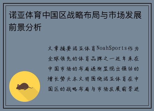 诺亚体育中国区战略布局与市场发展前景分析